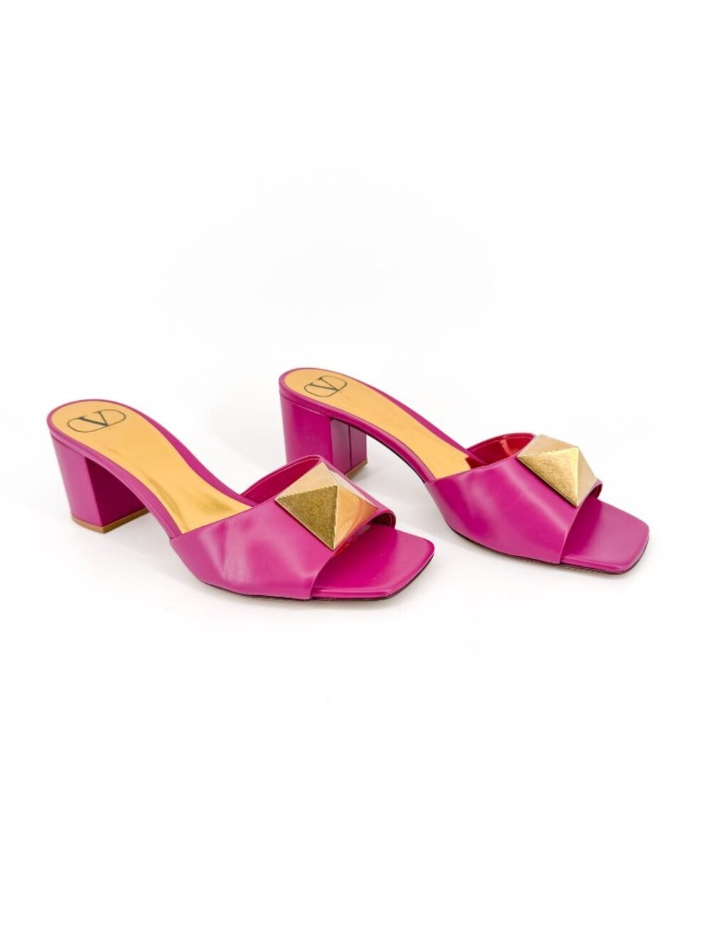 Valentino One Stud Block Heel Mule Sandals Rockstud Pink Leather Size 38 US 8